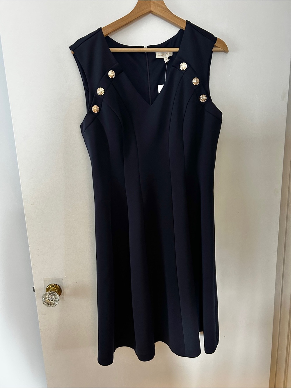LAURA NWT Nautical Style Midi Dress Navy Blue Sz 12 Chic Classic Event Summer